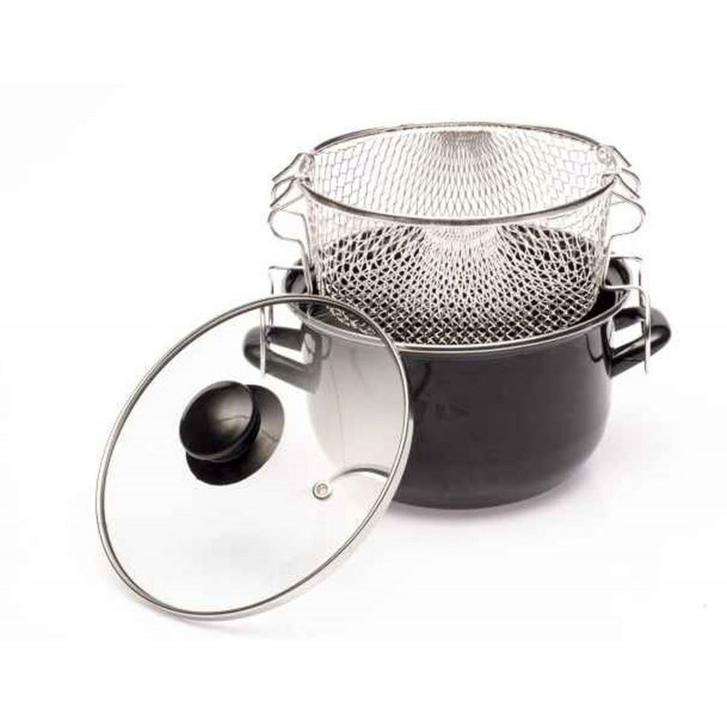 Friteuse en émail coloris noir avec panier et couvercle Diamètre:20 cm