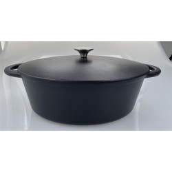 Cocotte ovale en fonte noir mat avec couvercle 33 cm - interieu 