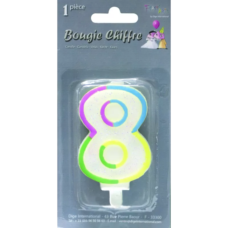 Bougie chiffre pailletee nÂ°8  