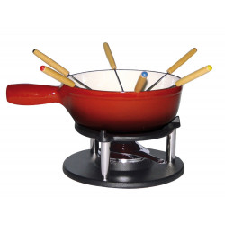 Service à fondue savoyarde en fonte rouge 20 cm - 6 pers 