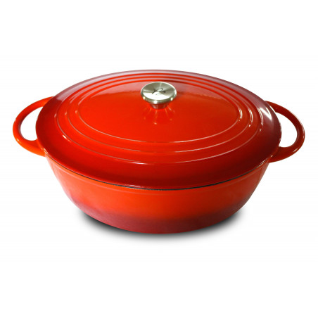 Cocotte basse ronde en fonte rouge avec couvercle - 4 l - 26 cm tradition 