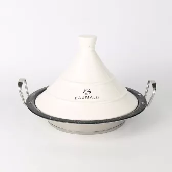 Tajine en inox 30 cm avec couvercle céramique blanc 