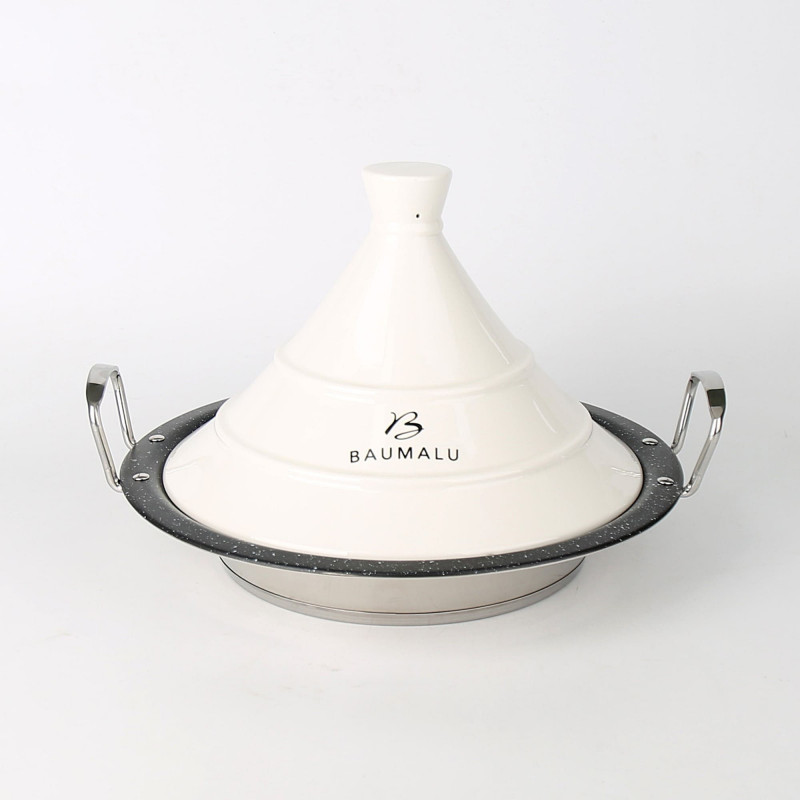 Tajine en inox 30 cm avec couvercle céramique blanc 