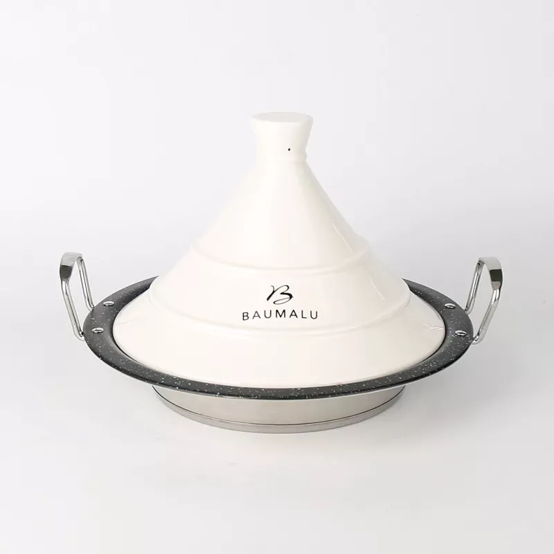 Tajine en inox 30 cm avec couvercle céramique blanc 