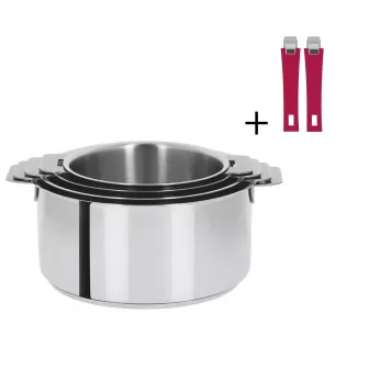 Série 4 Casseroles amovibles mutine + 2 Poignée Framboise