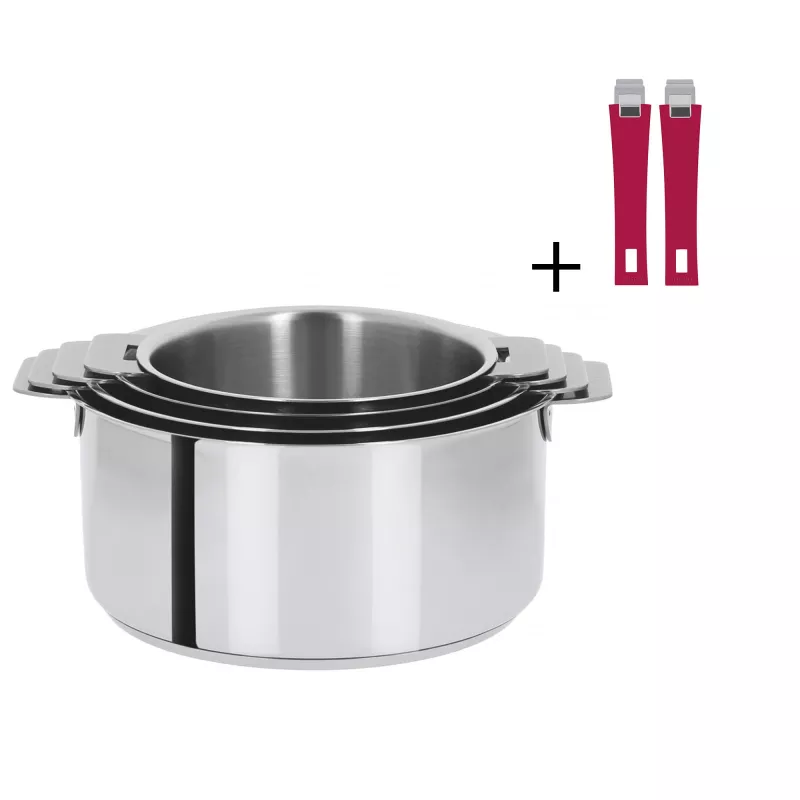 Série 4 Casseroles amovibles mutine + 2 Poignée Framboise