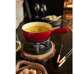 Service à fondue savoyarde en fonte rouge 24 cm - 6 pers 