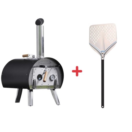 Pack Four à bois Marcel Noir + Pelle à pizza perforée – Louis Tellier 