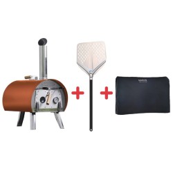 Pack Four à bois Marcel Orange + Pelle à pizza perforée + Housse imperméable – Louis Tellier 