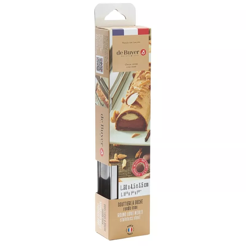 Gouttière à bûche ronde en inox - 30 x 4,4 x 4 cm 
