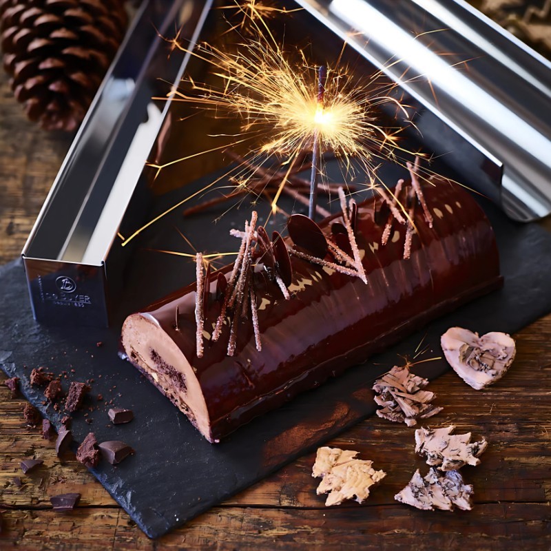 Gouttière à bûche ronde en inox - 30 x 4,4 x 4 cm 