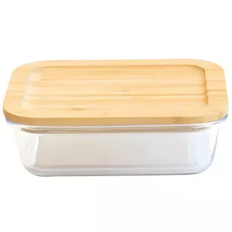 Plat-boîte rectangulaire en verre et bambou - 300 ml 