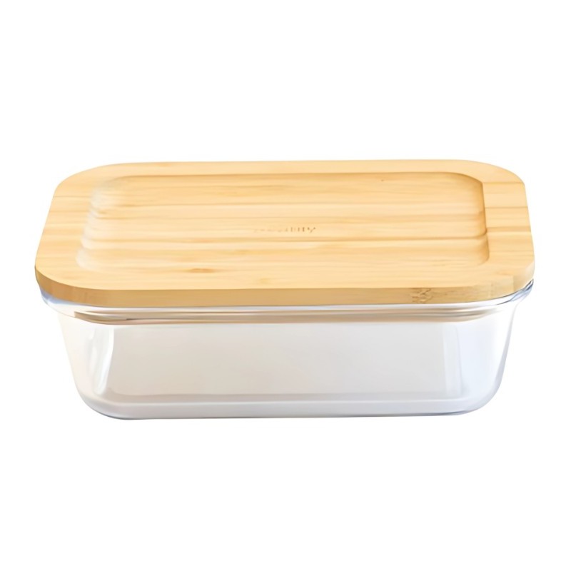 Plat-boîte rectangulaire en verre et bambou - 300 ml 