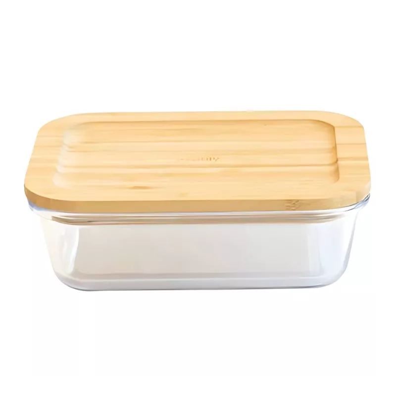 Plat-boîte rectangulaire en verre et bambou - 300 ml 