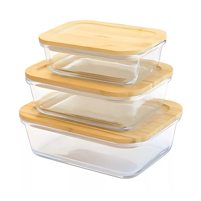 Plat-boîte rectangulaire en verre et bambou - 300 ml 