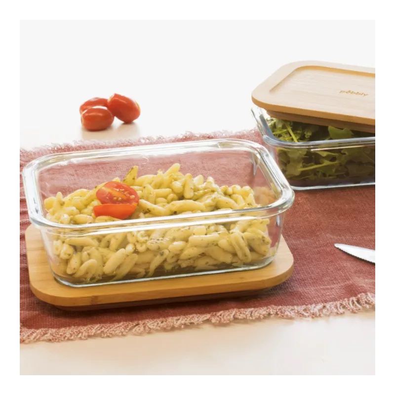 Plat-boîte rectangulaire en verre et bambou - 300 ml 