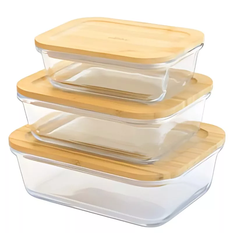 Plat-boîte rectangulaire en verre et bambou – 1.8 L 
