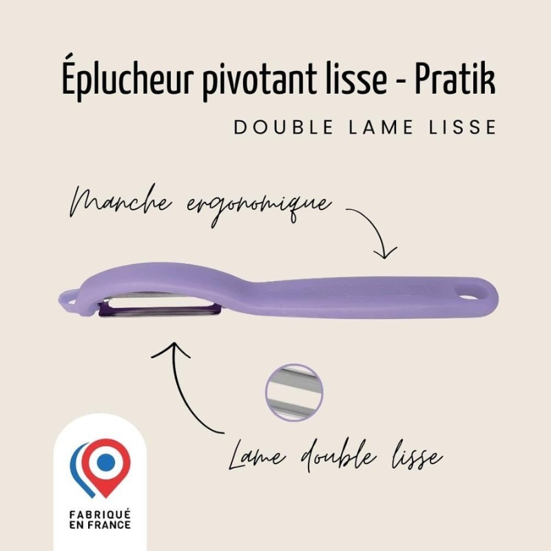 Éplucheur pivotant lame lisse double tranchant forme I lavande 