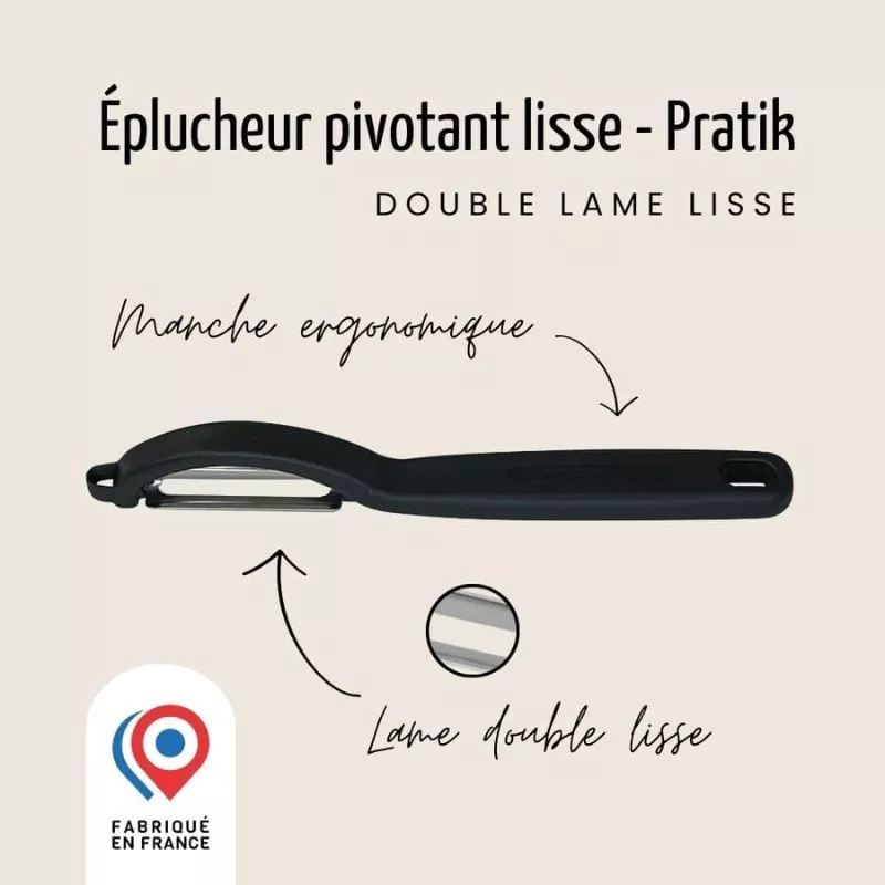 Éplucheur pivotant lame lisse double tranchant forme I noir  