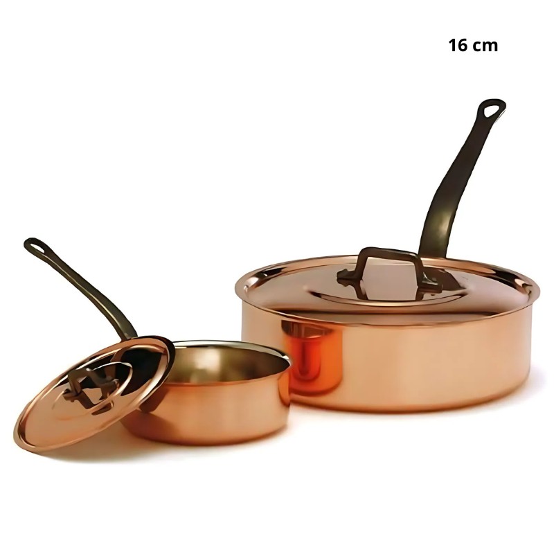 Sauteuse avec couvercle en cuivre massif Diamètre:16 cm