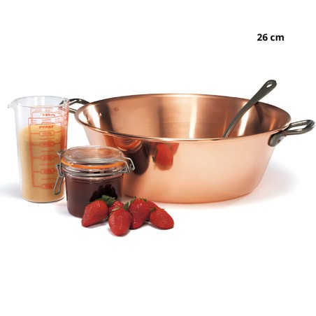 Bassine à confiture lisse anses avec fil inox en cuivre massif Taille:26 cm