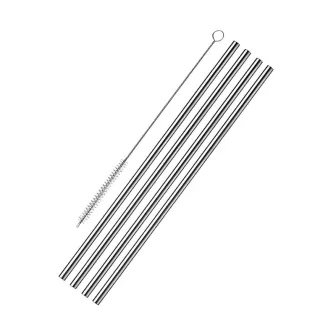 Pailles inox droites 21,5 cm lot de 4 avec brosse