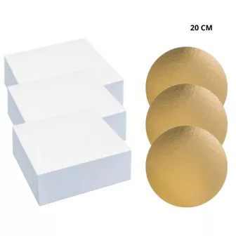 Lot de 3 boites à gateaux et 3 support à gateaux