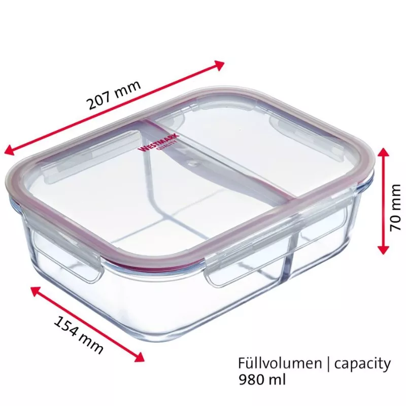 Boîte hermétique verre 980 ml 2 compartiments Westmark