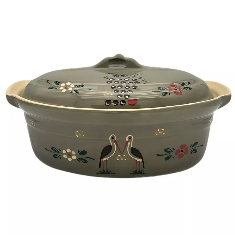 Terrine à Baeckeoffe N°000 de 14.5 cm Gris Cigogne - Poterie Alsacienne Siegfried