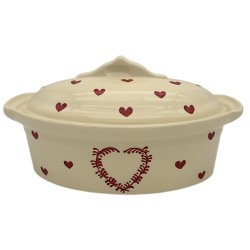 Terrine à Baeckeoffe N°3 de 33 cm Nature Coeur Rouge - Poterie Alsacienne Siegfried