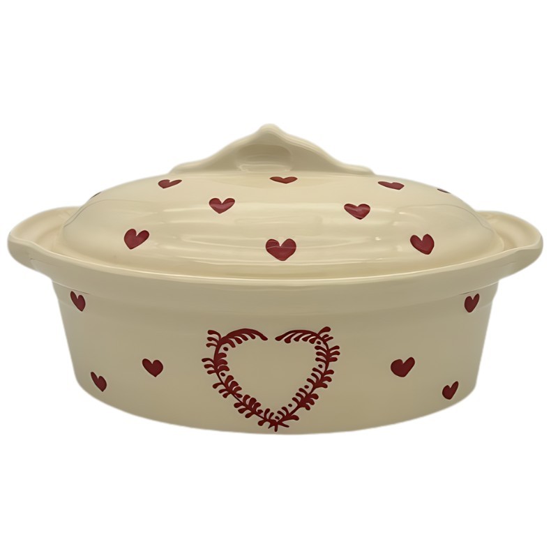 Terrine à Baeckeoffe N°3 de 33 cm Nature Coeur Rouge - Poterie Alsacienne Siegfried