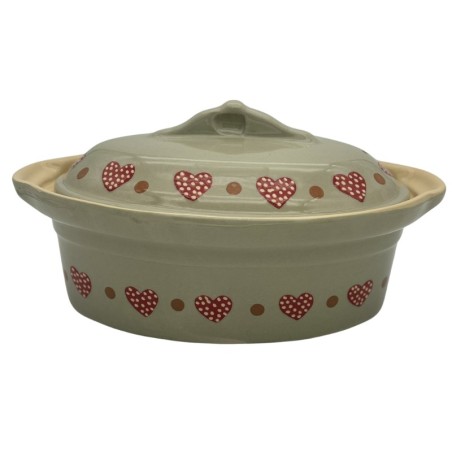 Terrine à Baeckeoffe N°3 de 33 cm Gris Ciel Frise Coeur - Poterie Alsacienne Siegfried
