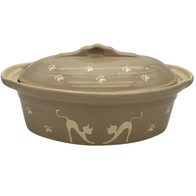 Terrine à Baeckeoffe N°5 de 42 cm Taupe Chat - Poterie Alsacienne Siegfried