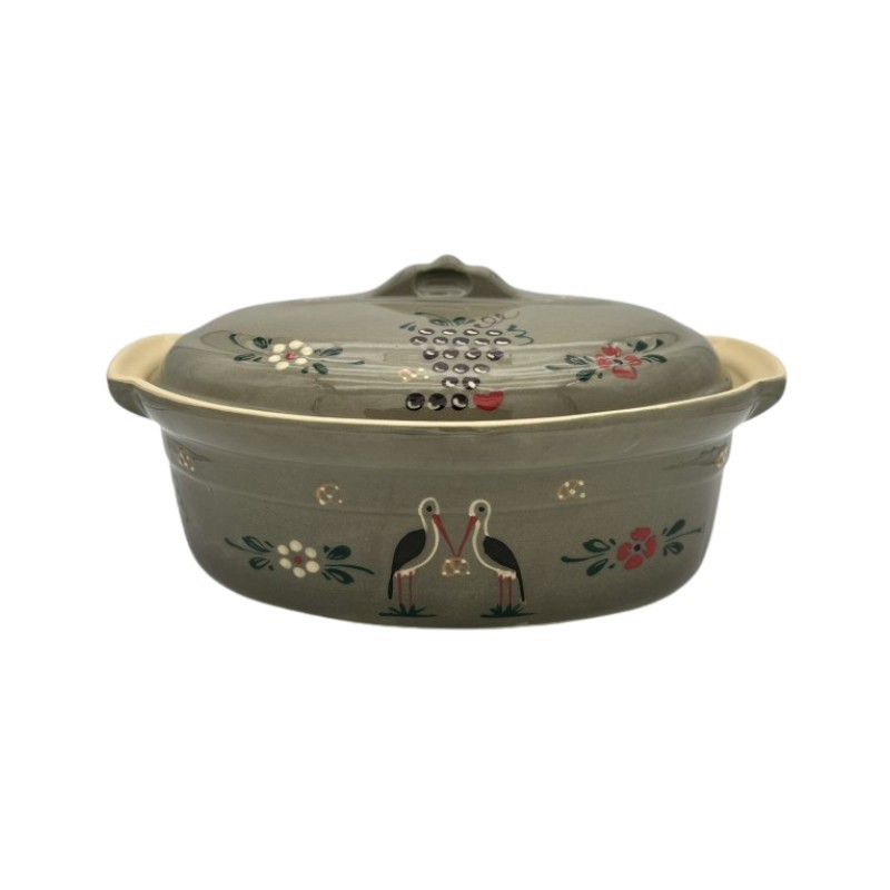 Terrine à Baeckeoffe N°000 de 14.5 cm Gris Cigogne - Poterie Alsacienne Siegfried