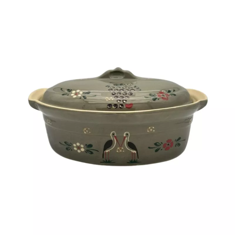 Terrine à Baeckeoffe N°000 de 14.5 cm Gris Cigogne - Poterie Alsacienne Siegfried