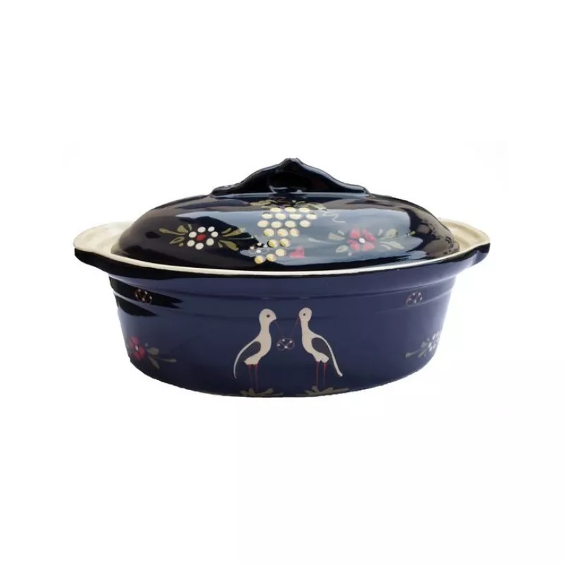 Terrine à Baeckeoffe N°0 de 22 cm Bleu Cigogne - Poterie Alsacienne Siegfried