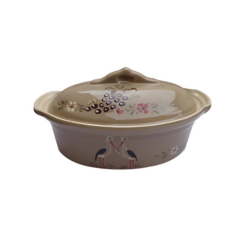 Terrine à Baeckeoffe N°0 de 22 cm Taupe Cigogne - Poterie Alsacienne Siegfried