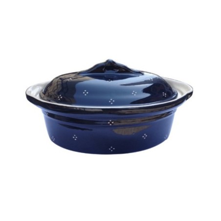 Terrine à Baeckeoffe N°0 de 22 cm Bleu 4 Points  - Poterie Alsacienne Siegfried