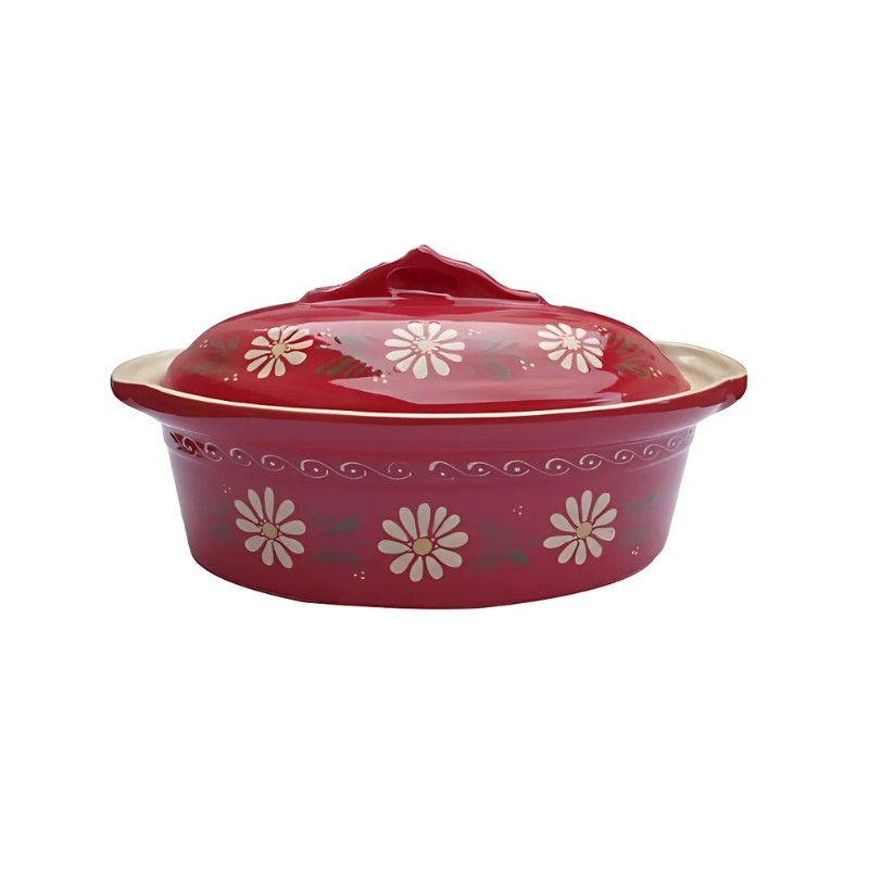 Terrine à Baeckeoffe N°1 de 25.5 cm Rouge Marguerite - Poterie Alsacienne Siegfried
