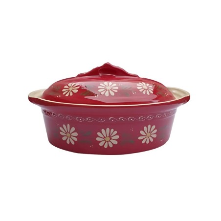 Terrine à Baeckeoffe N°1 de 25.5 cm Rouge Marguerite - Poterie Alsacienne Siegfried