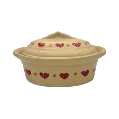 Terrine à Baeckeoffe N°2 de 29.5 cm Nature Frise Coeur - Poterie Alsacienne Siegfried