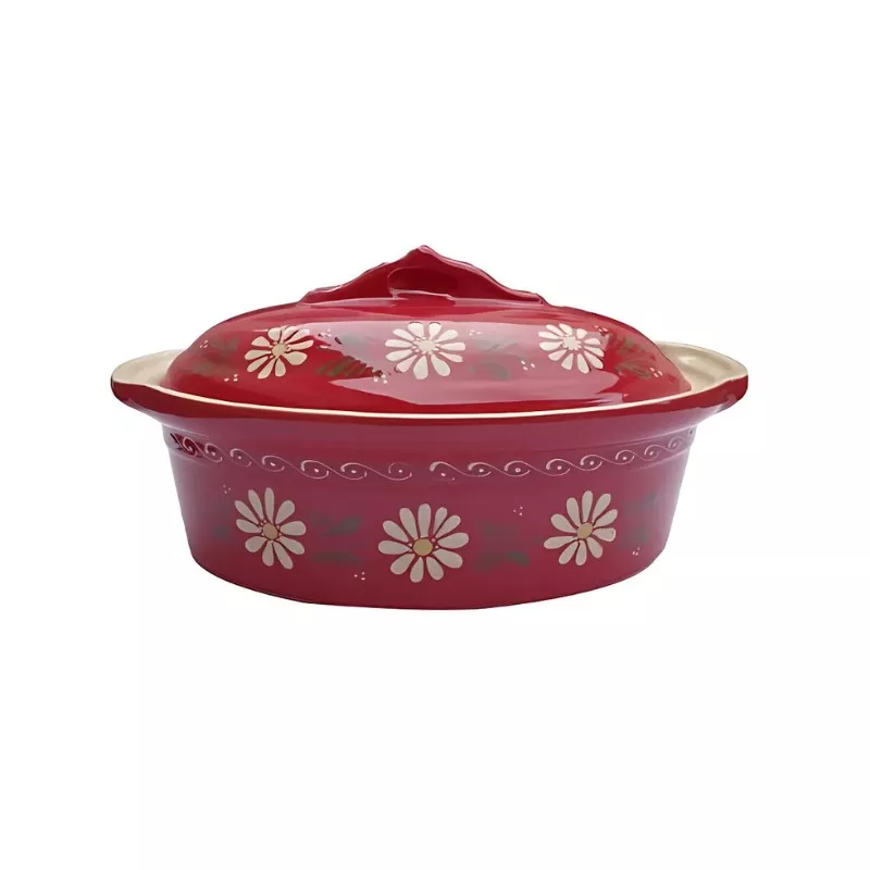 Terrine à Baeckeoffe N°2 de 29.5 cm Rouge Marguerite - Poterie Alsacienne Siegfried
