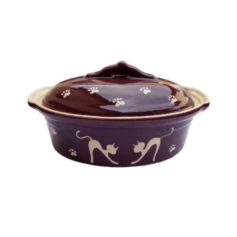 Terrine à Baeckeoffe N°3 de 33 cm Aubergine Chat - Poterie Alsacienne Siegfried