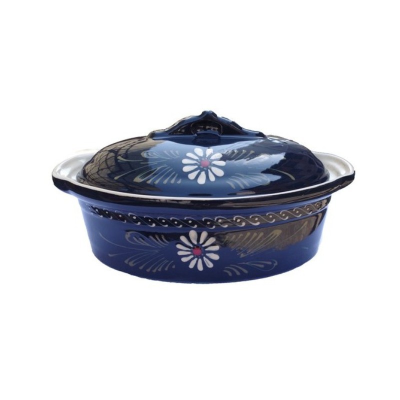 Terrine à Baeckeoffe N°4 de 37 cm Bleu Marguerite - Poterie Alsacienne Siegfried