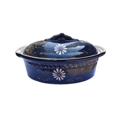 Terrine à Baeckeoffe N°4 de 37 cm Bleu Marguerite - Poterie Alsacienne Siegfried