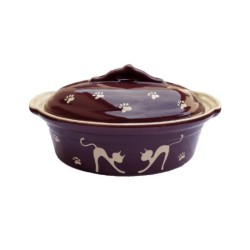 Terrine à Baeckeoffe N°4 de 37 cm Aubergine Chat - Poterie Alsacienne Siegfried