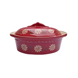 Terrine à Baeckeoffe N°5 de 42 cm Rouge Marguerite - Poterie Alsacienne Siegfried