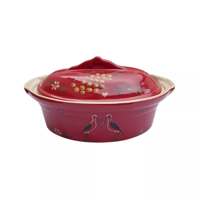 Terrine à Baeckeoffe N°6 de 44.5 cm Rouge Cigogne - Poterie Alsacienne Siegfried
