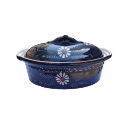 Terrine à Baeckeoffe N°6 de 44.5 cm Bleu Marguerite - Poterie Alsacienne Siegfried