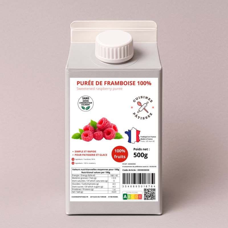 Purée de framboise 100% fruits 500g | CuisinezPâtissez
